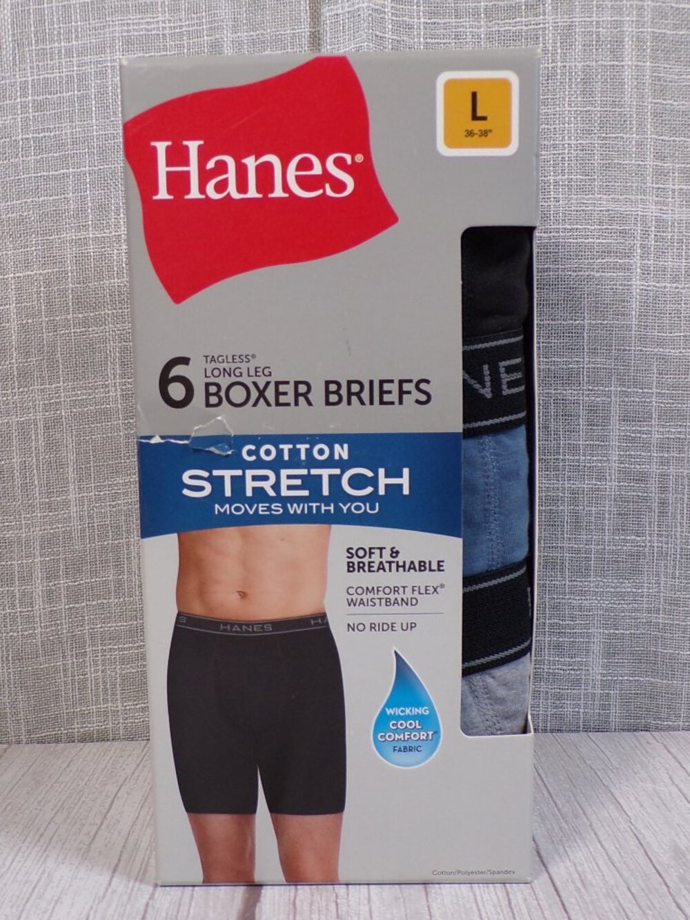 NWT Hanes Men's L Tagless Long-Leg Boxer Briefs 6-Pack